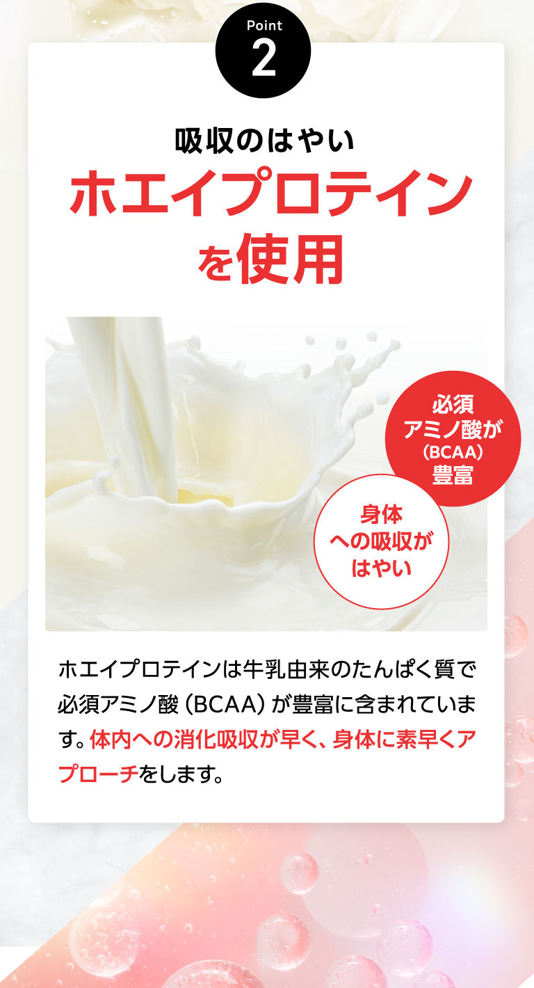 ポイント2　吸収のはやいホエイプロテインを使用
